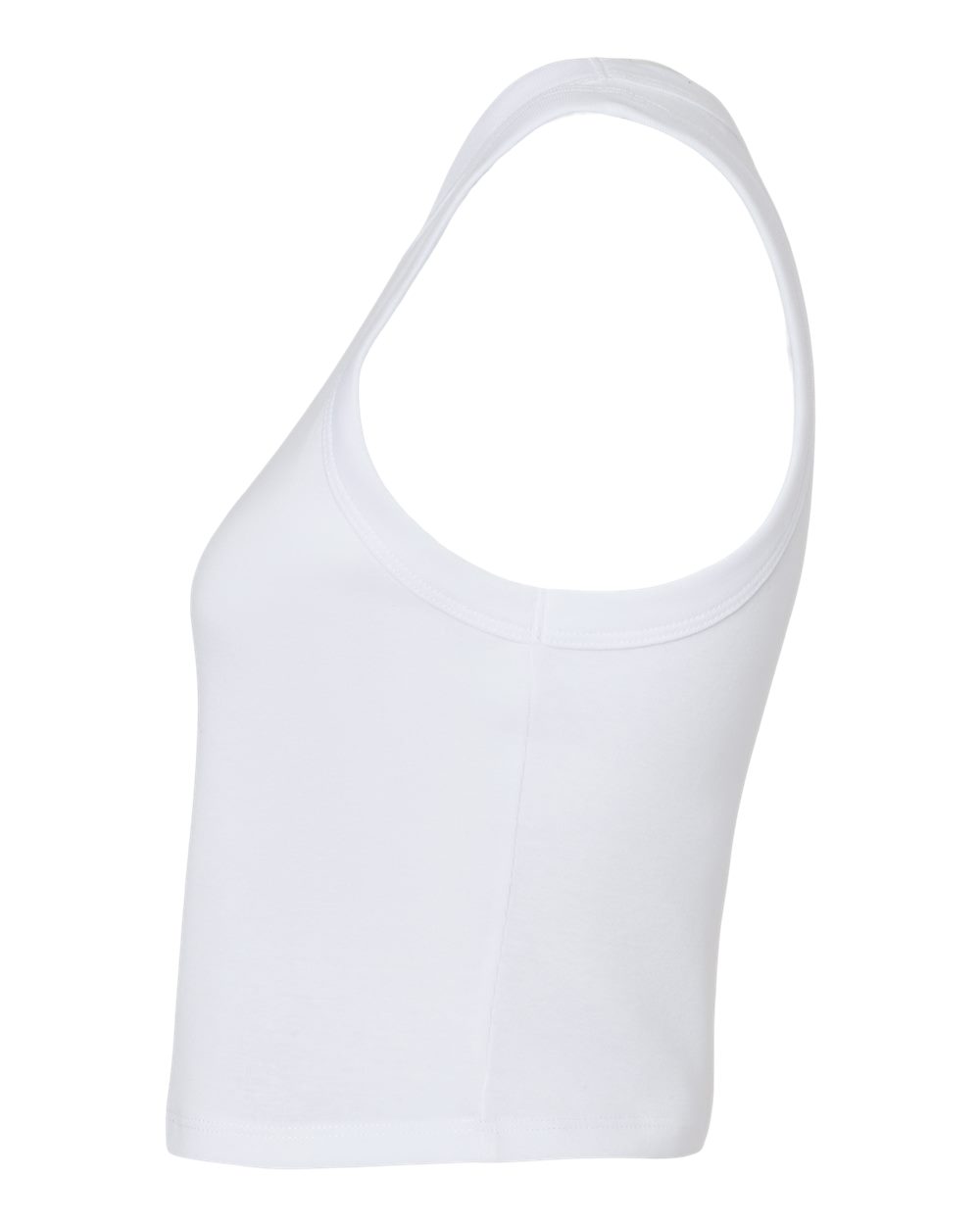 Left View of Solid White Blend Women's Micro Rib Racer Tank - 1019