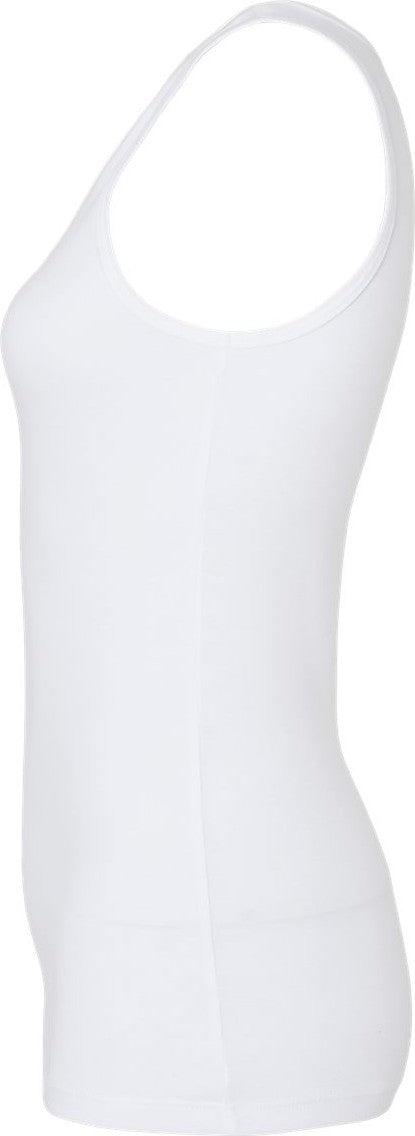 Left View of Solid White Blend Women's Micro Rib Tank - 1081