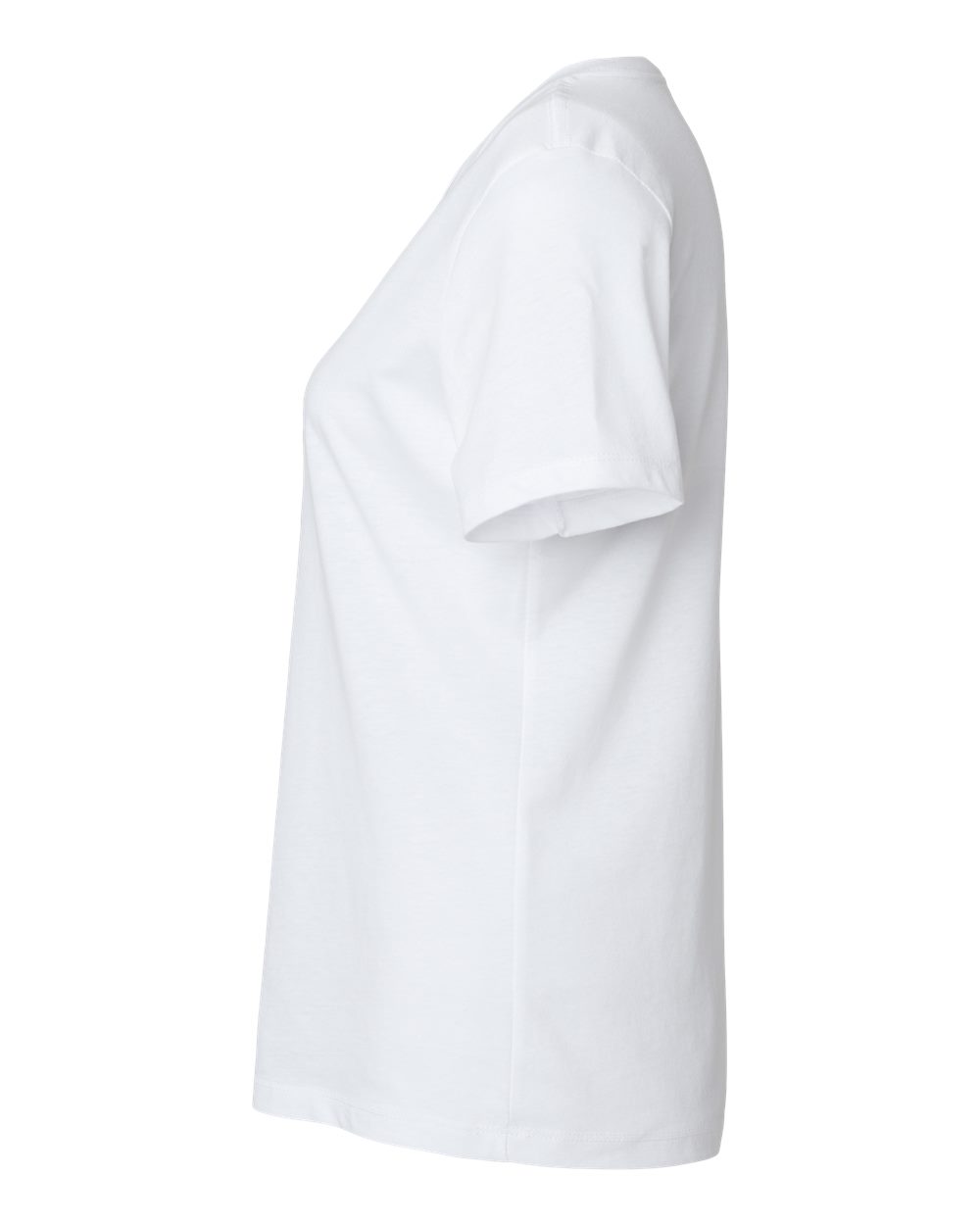 Left View of Solid White Blend Women's Relaxed Heather CVC V-Neck Tee - 6405CVC