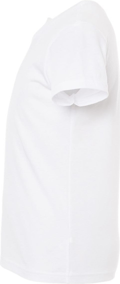 Left View of Solid White Blend Youth CVC Jersey Tee - 3001YCVC