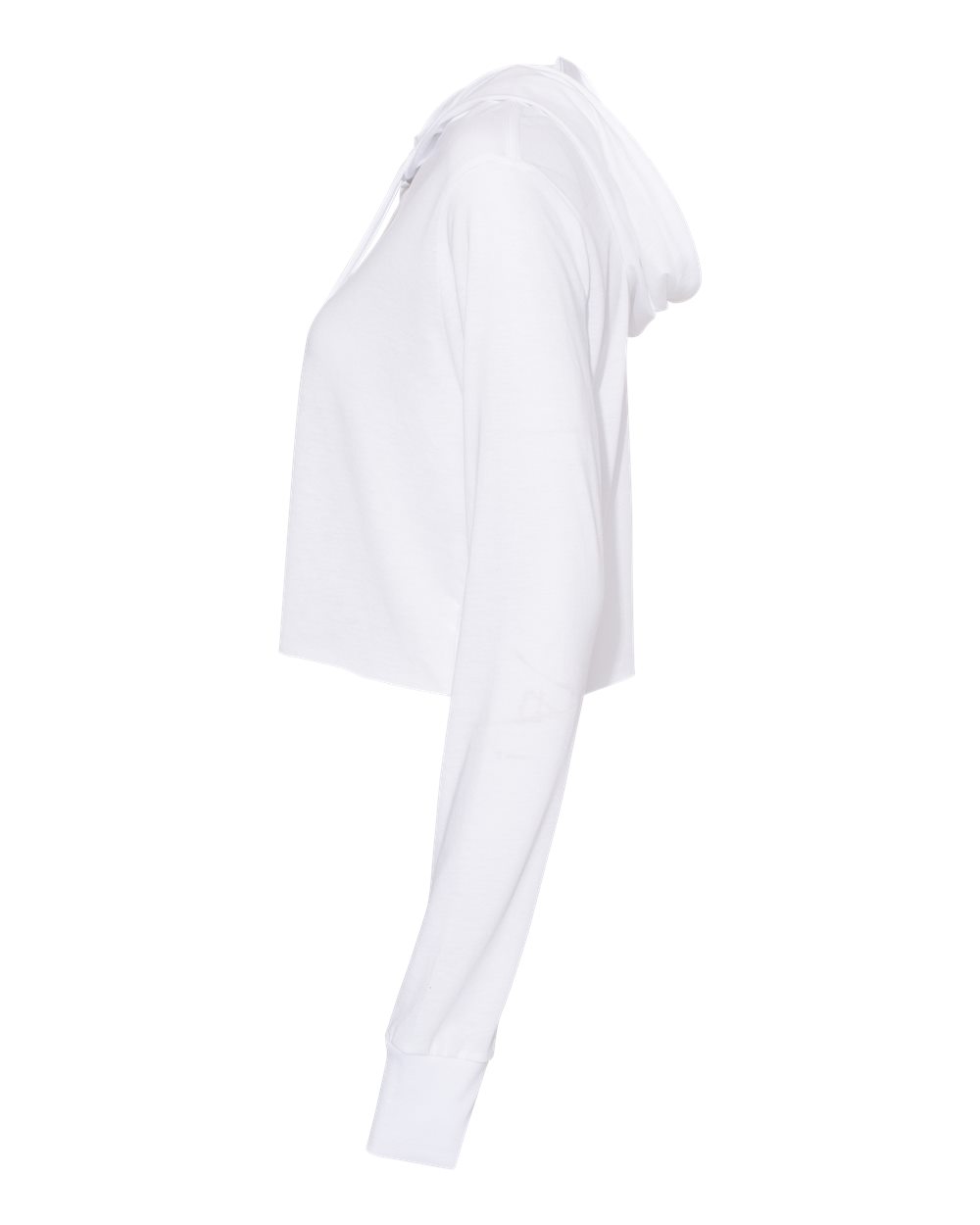 Left View of Solid White Triblend Women’s Triblend Crop Long Sleeve Hoodie - 8512