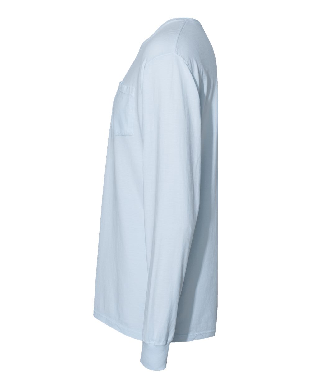 Left View of Soothing Blue Garment-Dyed Long Sleeve T-Shirt With a Pocket - GDH250