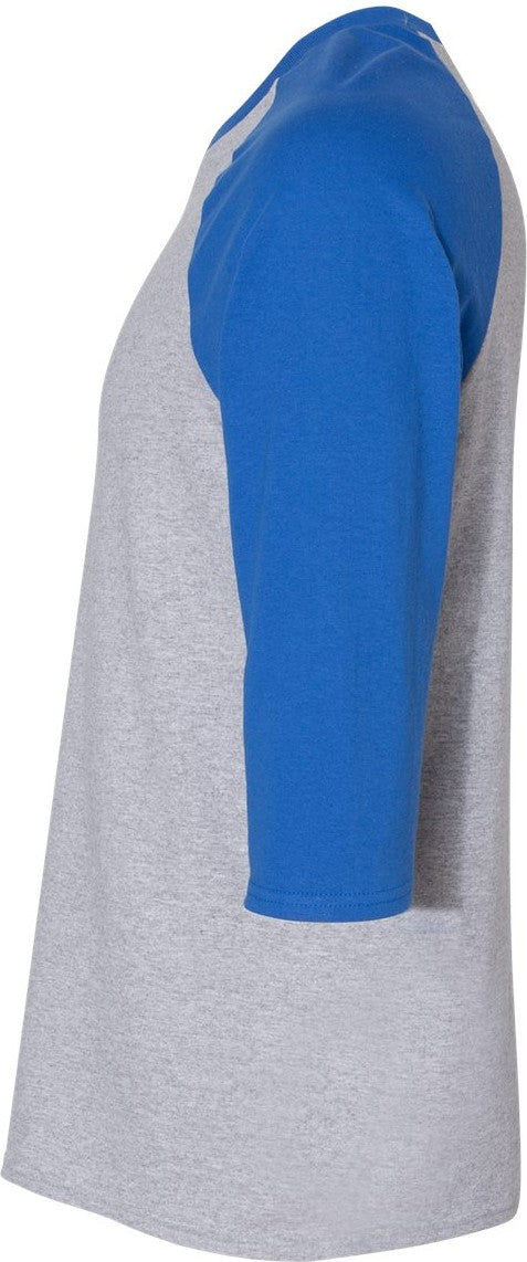 Left View of Sport Grey/ Royal Heavy Cotton™ Raglan Three-Quarter Sleeve T-Shirt - 5700