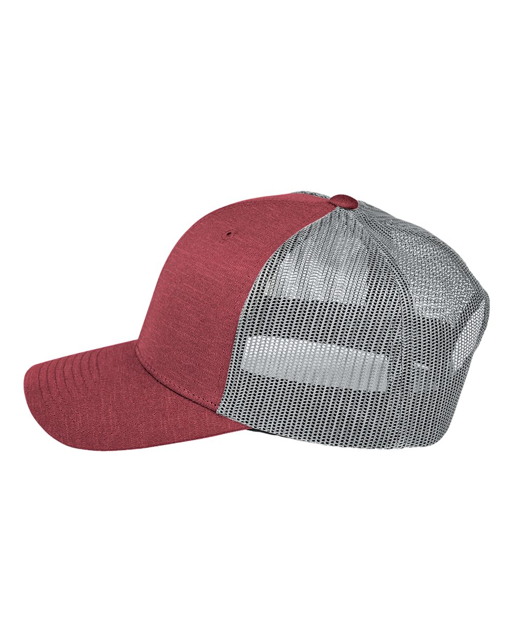 Left View of Sport Maroon Heather/ Sport Graphite Zone Sonic Heather Trucker Cap - TT802