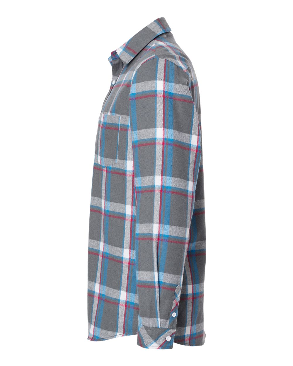 Left View of Steel/ White Open Pocket Flannel Shirt - 8212