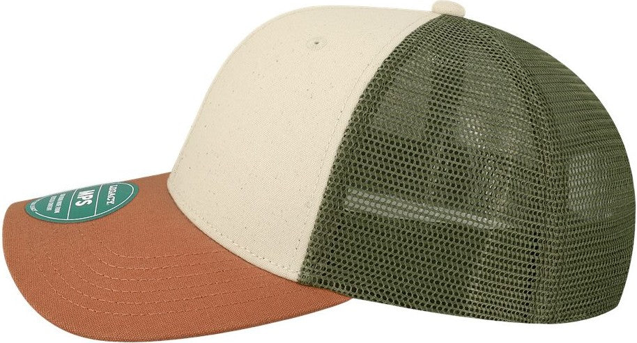 Left View of Stone/ Bronze/ Light Olive Green Mid-Pro Snapback Trucker Cap - MPS