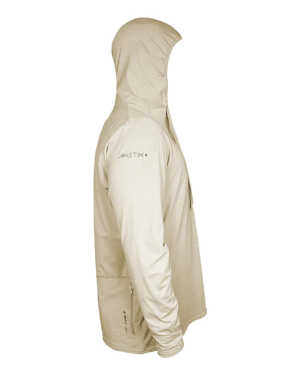 Left View of Stone Heathered Low Pro Tech Hooded Long Sleeve T-Shirt - MVLPRH8