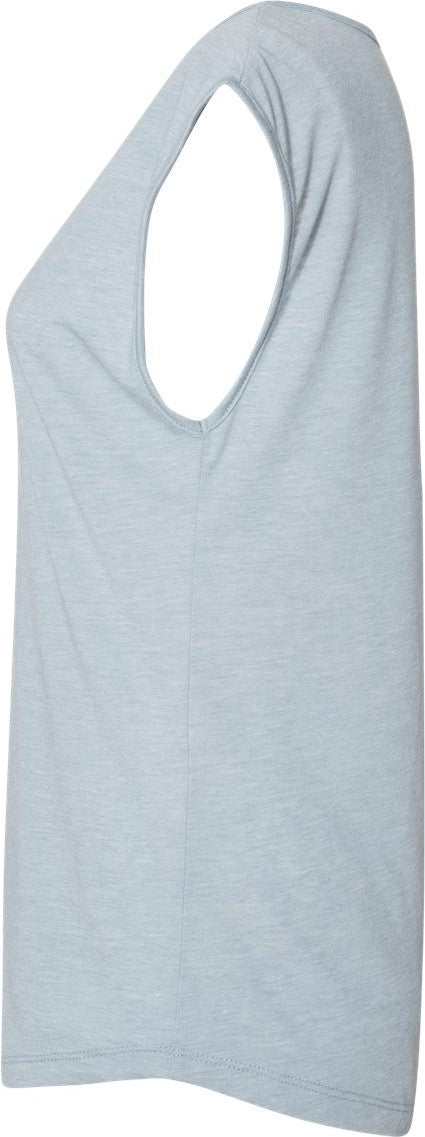 Left View of Stonewash Denim Women's Festival Sleeveless Deep V-Neck T-Shirt - 5040