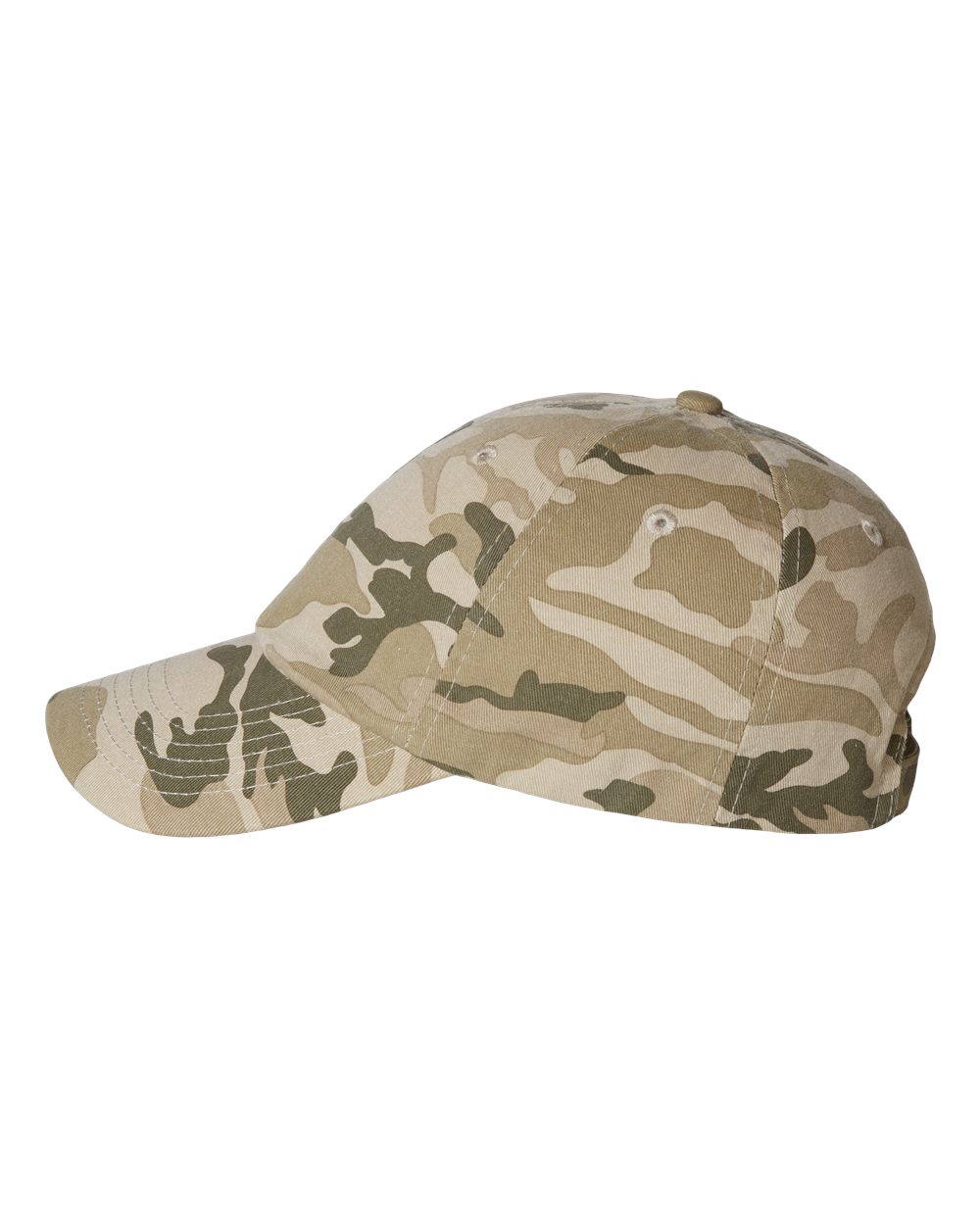 Left View of Tan Camo Bio-Washed Classic Dad Hat - VC300A