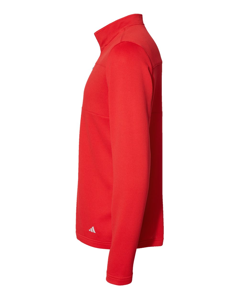 Left View of Team Collegiate Red/ Grey Two 3-Stripes Double Knit Quarter-Zip Pullover - A482