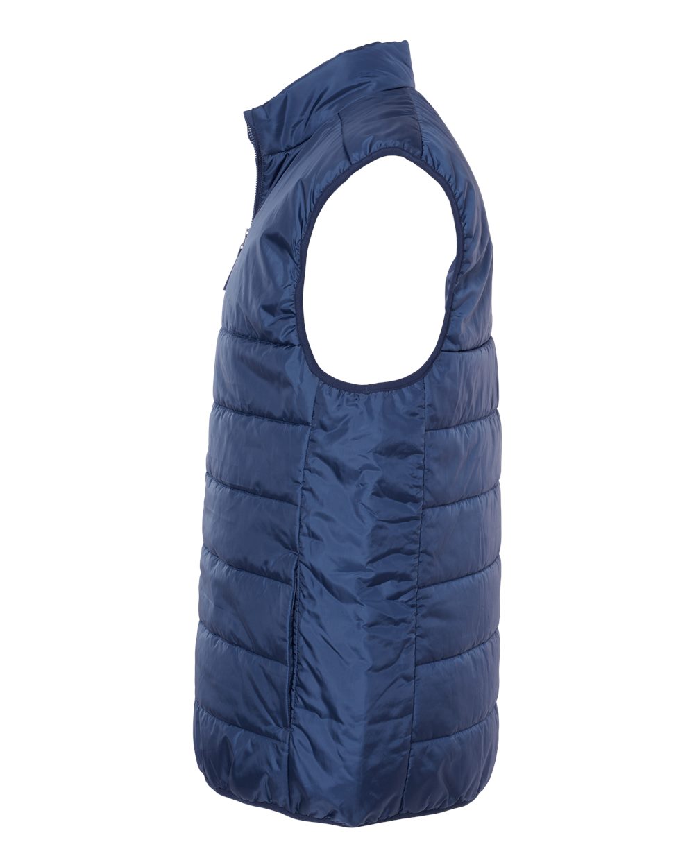 Left View of Team Navy Blue Puffer Vest - A572
