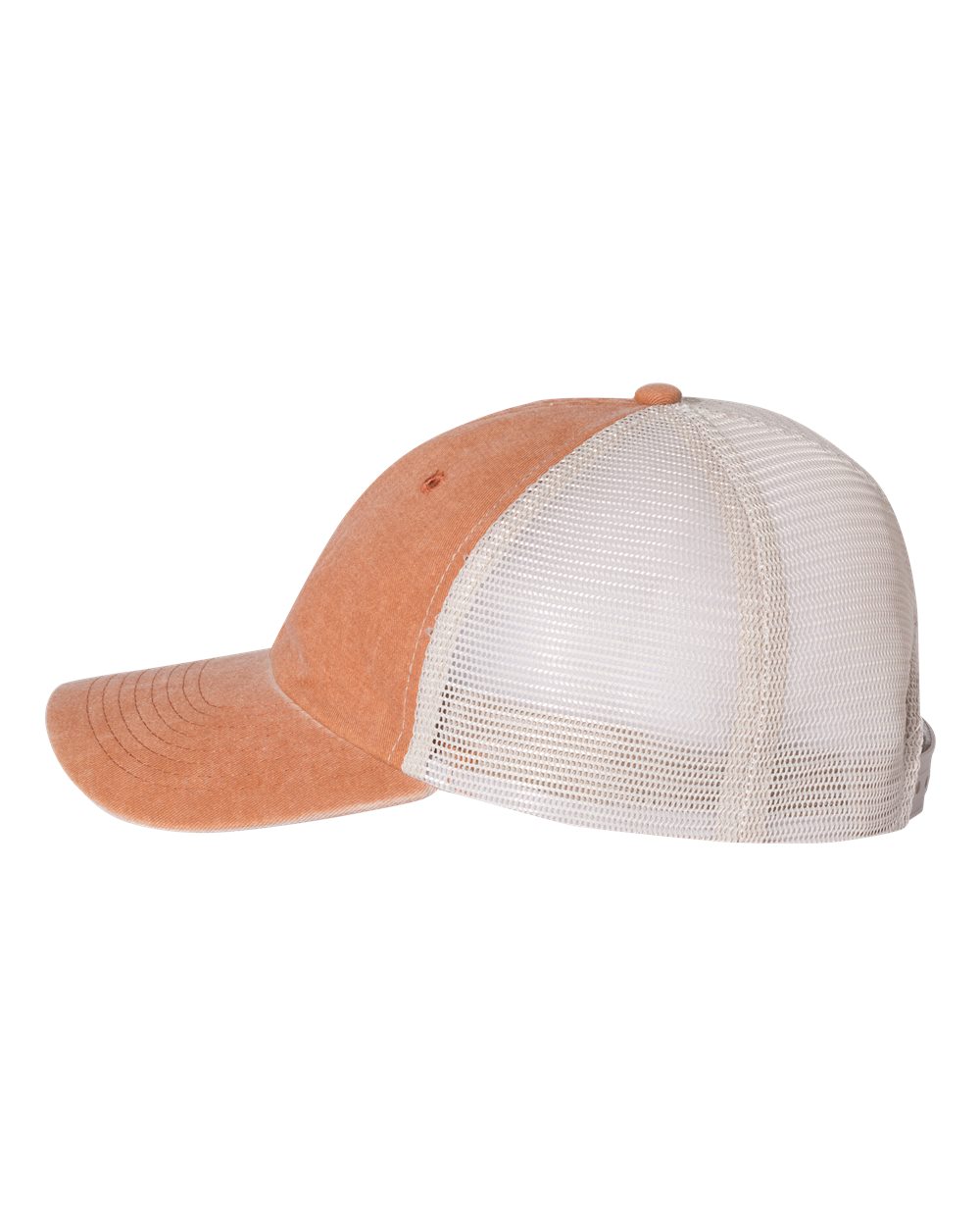 Left View of Texas Orange/ Stone Pigment-Dyed Trucker Cap - SP510
