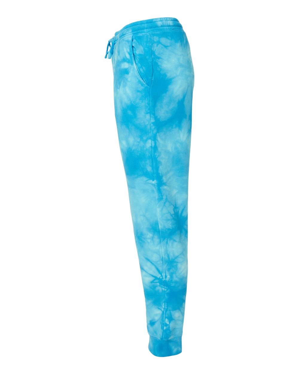 Left View of Tie Dye Aqua Blue Tie-Dyed Fleece Pants - PRM50PTTD