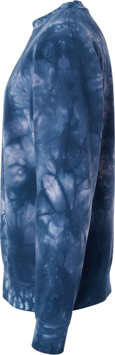 Left View of Tie Dye Navy Midweight Tie-Dyed Crewneck Sweatshirt - PRM3500TD