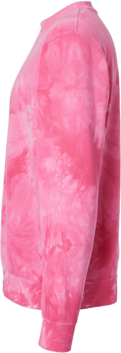 Left View of Tie Dye Pink Midweight Tie-Dyed Crewneck Sweatshirt - PRM3500TD