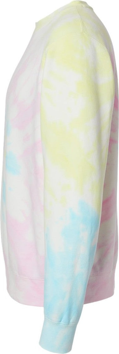 Left View of Tie Dye Sunset Swirl Midweight Tie-Dyed Crewneck Sweatshirt - PRM3500TD