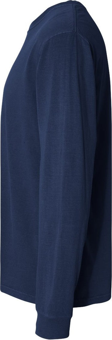 Left View of True Navy Garment-Dyed Heavyweight Long Sleeve T-Shirt - 6014