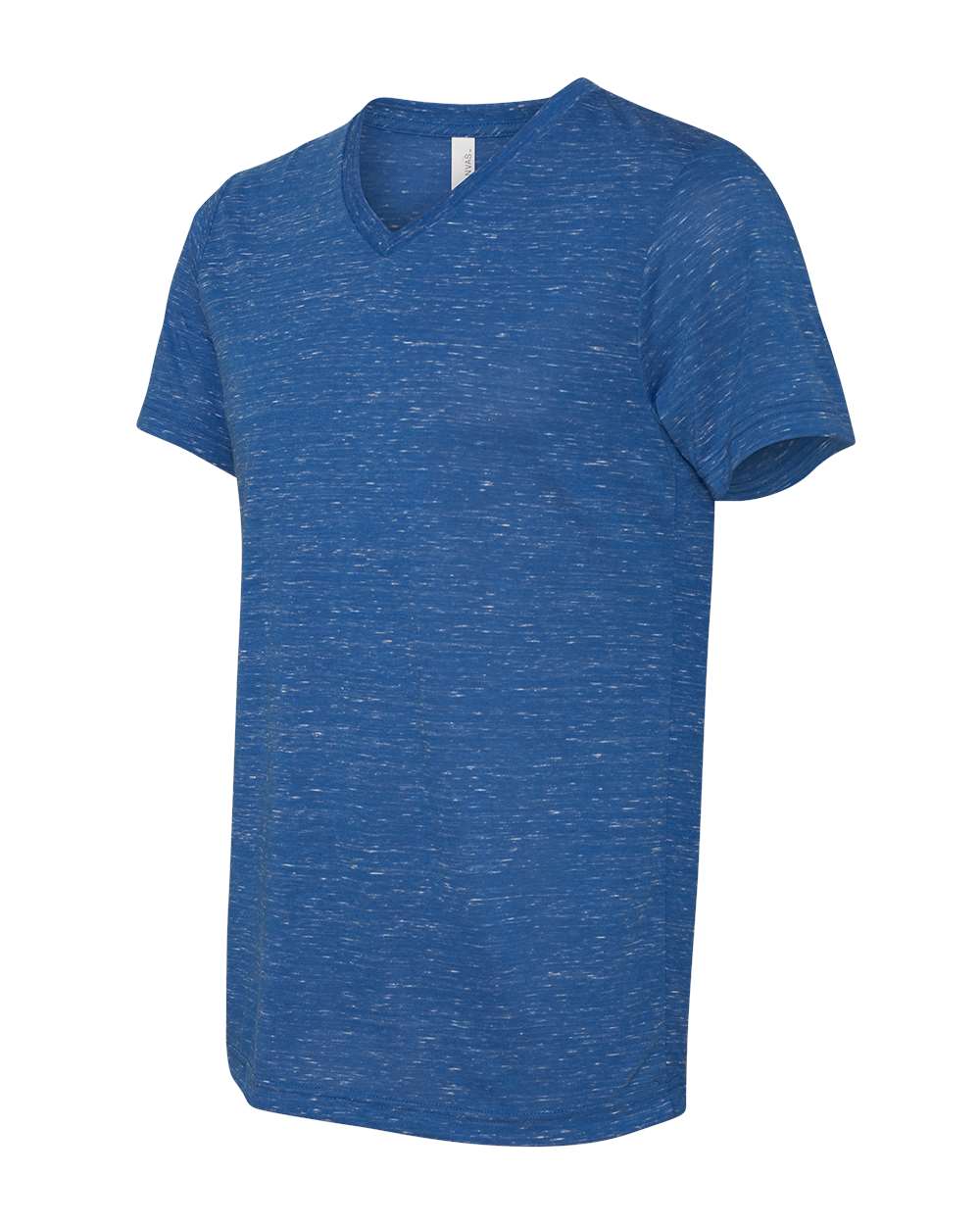 Left View of True Royal Marble Textured Jersey V-Neck Tee - 3655
