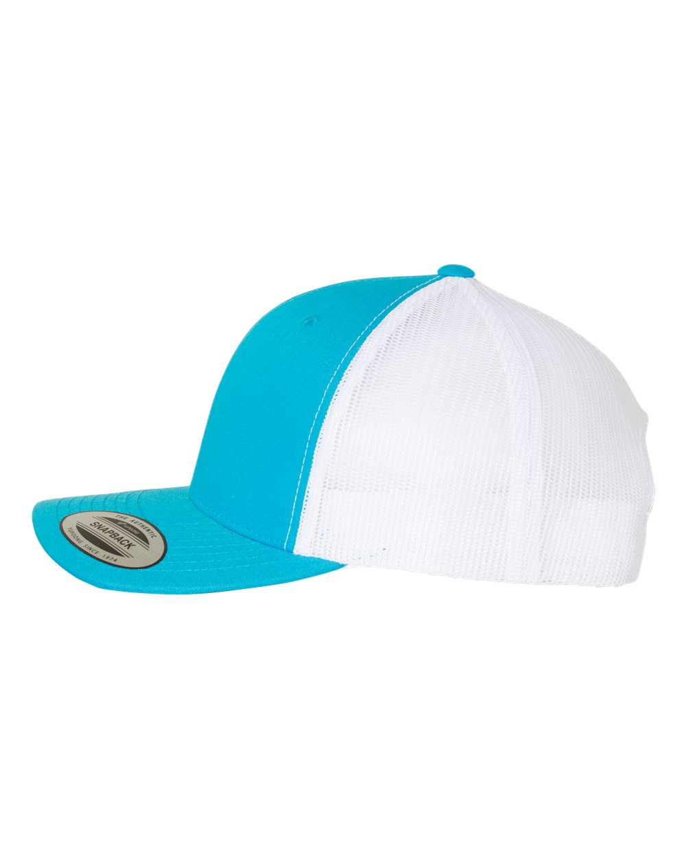 Left View of Turquoise/ White Retro Trucker Cap - 6606
