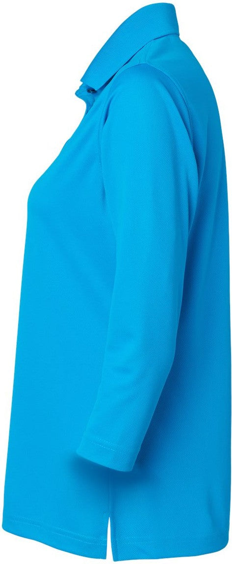 Left View of Turquoise Women's Lady Palm Three-Quarter Sleeve Polo - 120