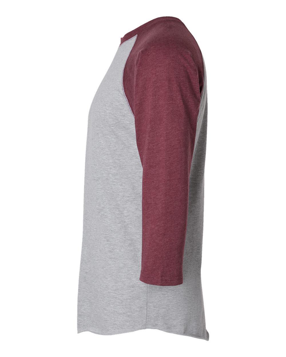 Left View of Vintage Heather/ Vintage Burgundy Baseball Fine Jersey Three-Quarter Sleeve Tee - 6930