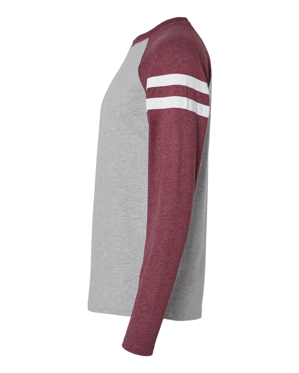 Left View of Vintage Heather/ Vintage Burgundy Fine Jersey Mash Up Long Sleeve Tee - 6934