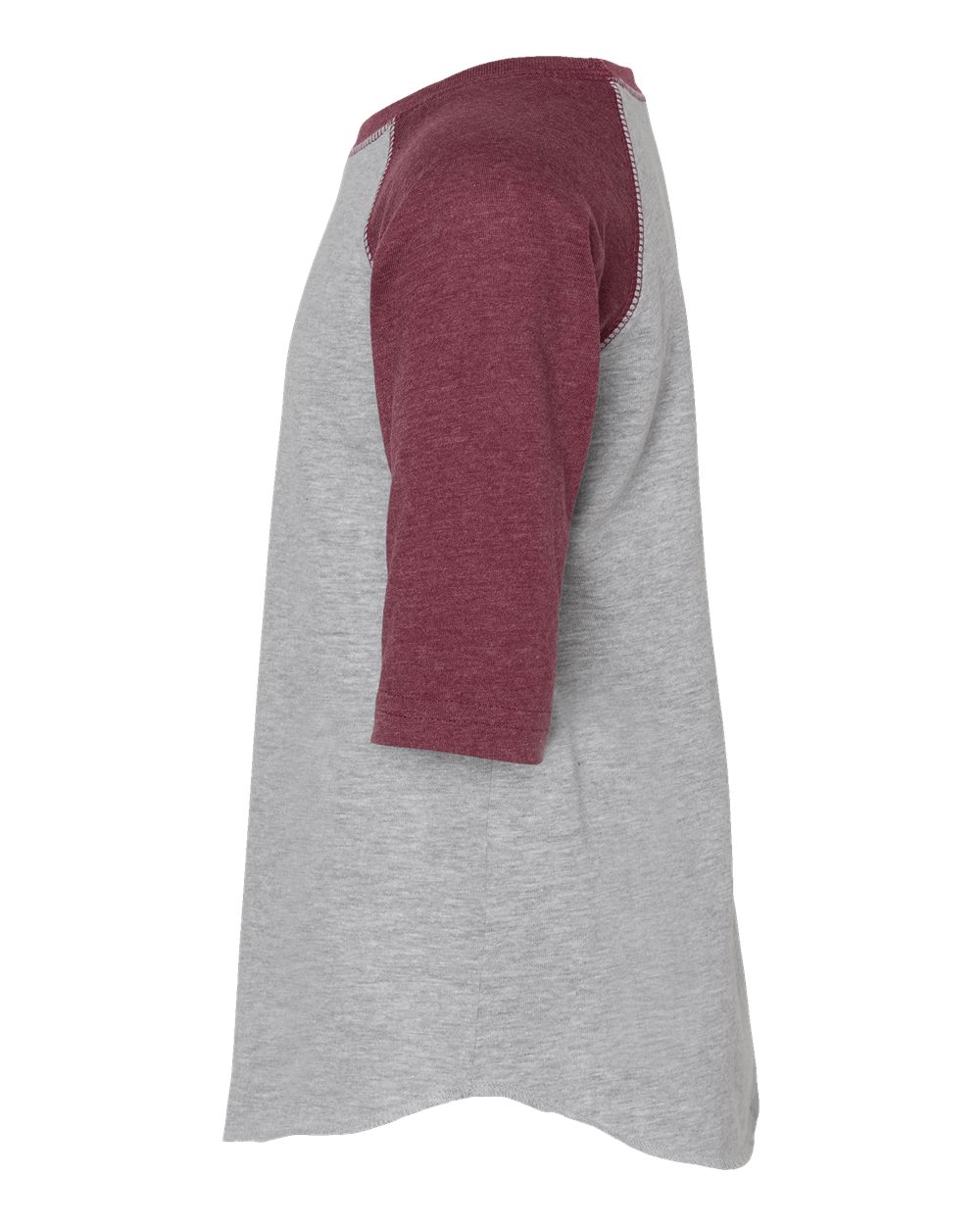 Left View of Vintage Heather/ Vintage Burgundy Toddler Baseball Fine Jersey Three-Quarter Sleeve Tee - 3330