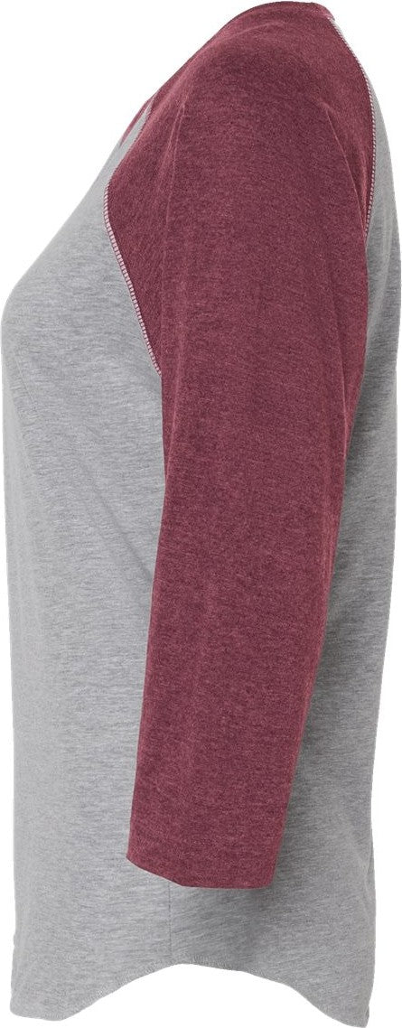 Left View of Vintage Heather/ Vintage Burgundy Women's Baseball Fine Jersey Three-Quarter Sleeve Tee - 3530