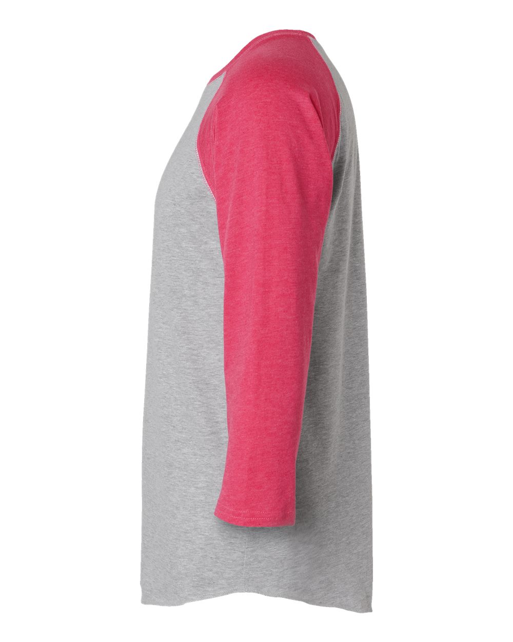 Left View of Vintage Heather/ Vintage Hot Pink Baseball Fine Jersey Three-Quarter Sleeve Tee - 6930