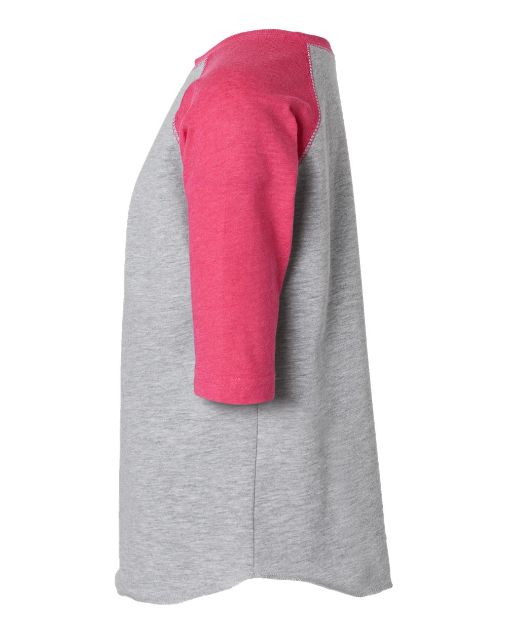 Left View of Vintage Heather/ Vintage Hot Pink Toddler Baseball Fine Jersey Three-Quarter Sleeve Tee - 3330