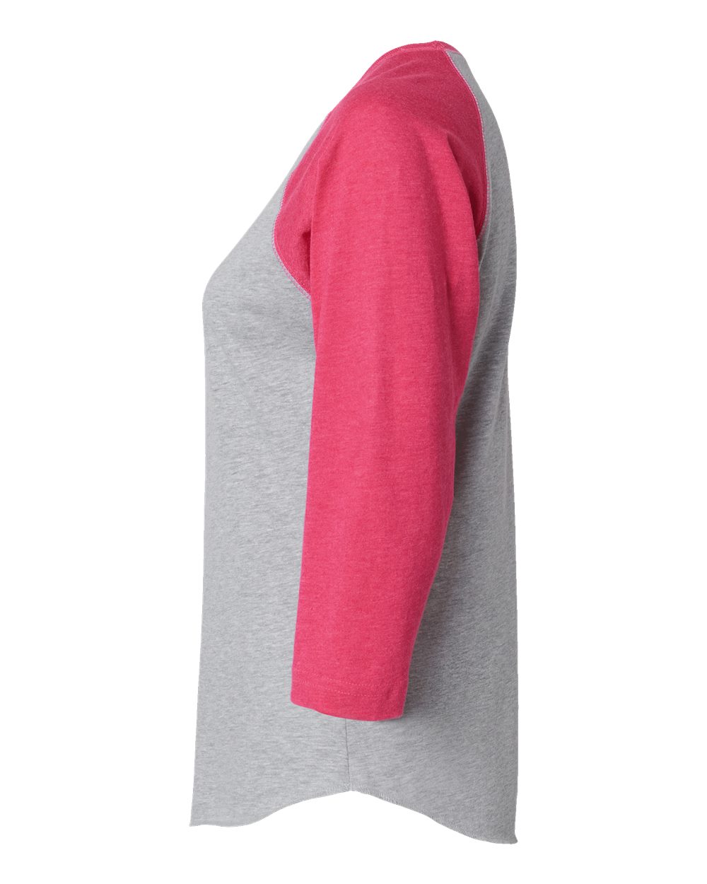 Left View of Vintage Heather/ Vintage Hot Pink Women's Baseball Fine Jersey Three-Quarter Sleeve Tee - 3530