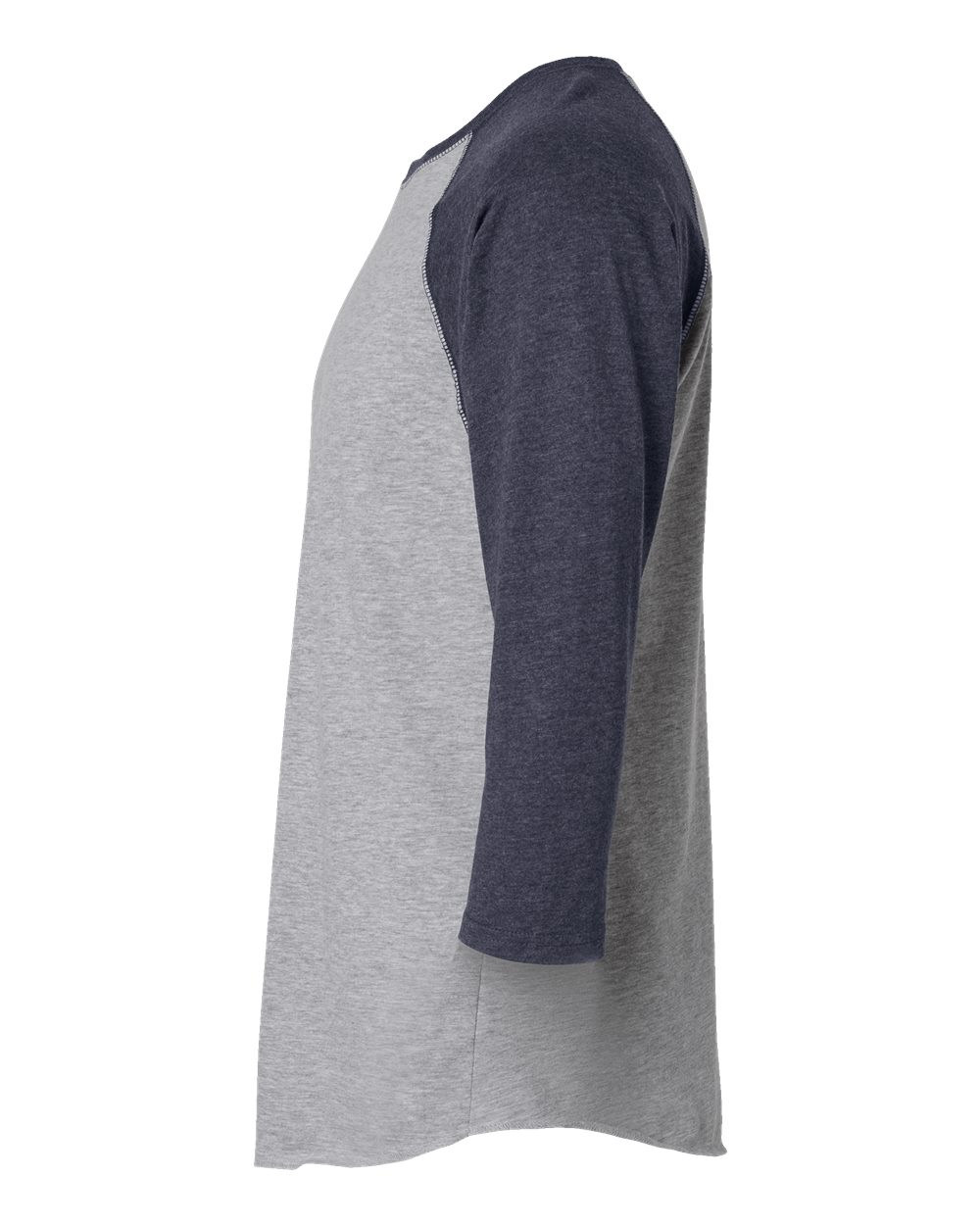 Left View of Vintage Heather/ Vintage Navy Baseball Fine Jersey Three-Quarter Sleeve Tee - 6930