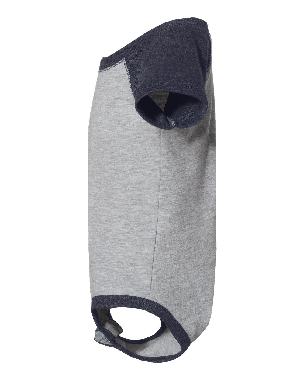 Left View of Vintage Heather/ Vintage Navy Infant Baseball Fine Jersey Bodysuit - 4430