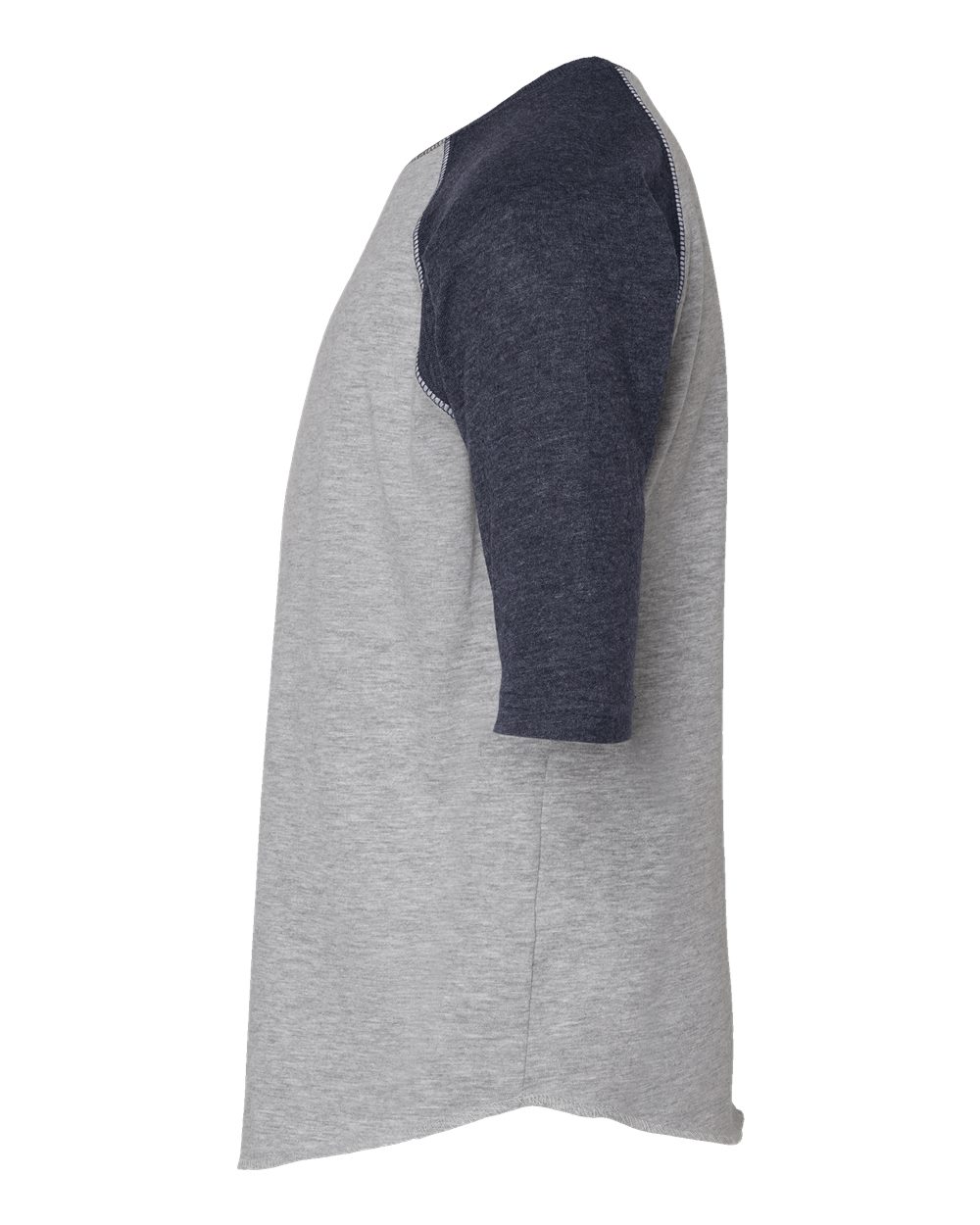 Left View of Vintage Heather/ Vintage Navy Youth Baseball Fine Jersey Three-Quarter Sleeve Tee - 6130