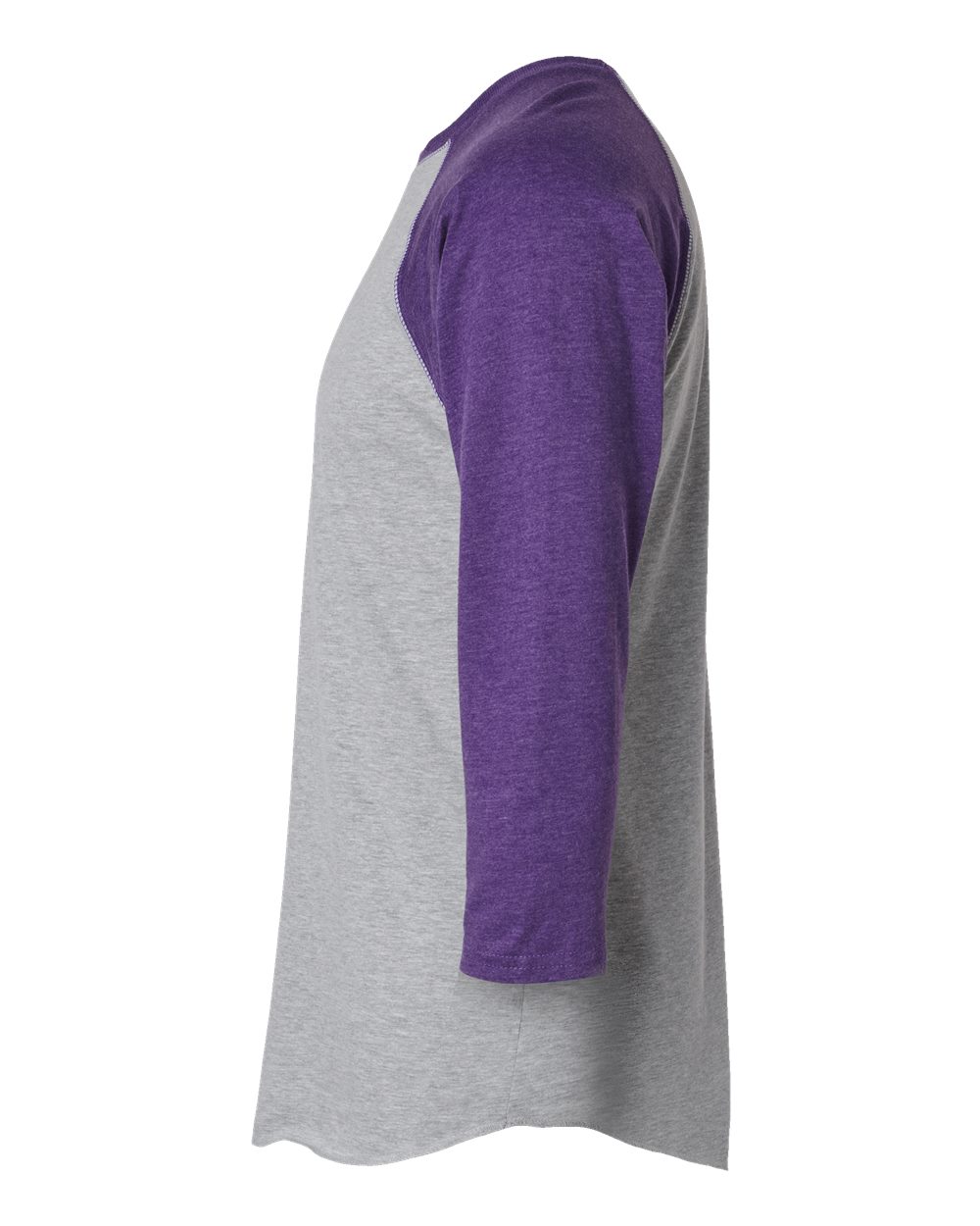 Left View of Vintage Heather/ Vintage Purple Baseball Fine Jersey Three-Quarter Sleeve Tee - 6930