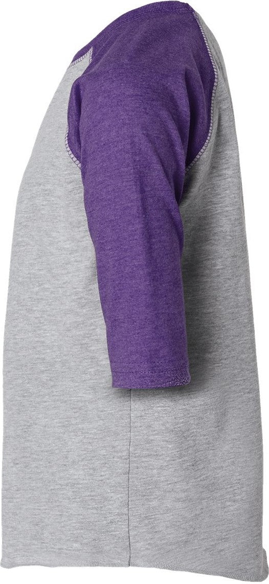 Left View of Vintage Heather/ Vintage Purple Toddler Baseball Fine Jersey Three-Quarter Sleeve Tee - 3330