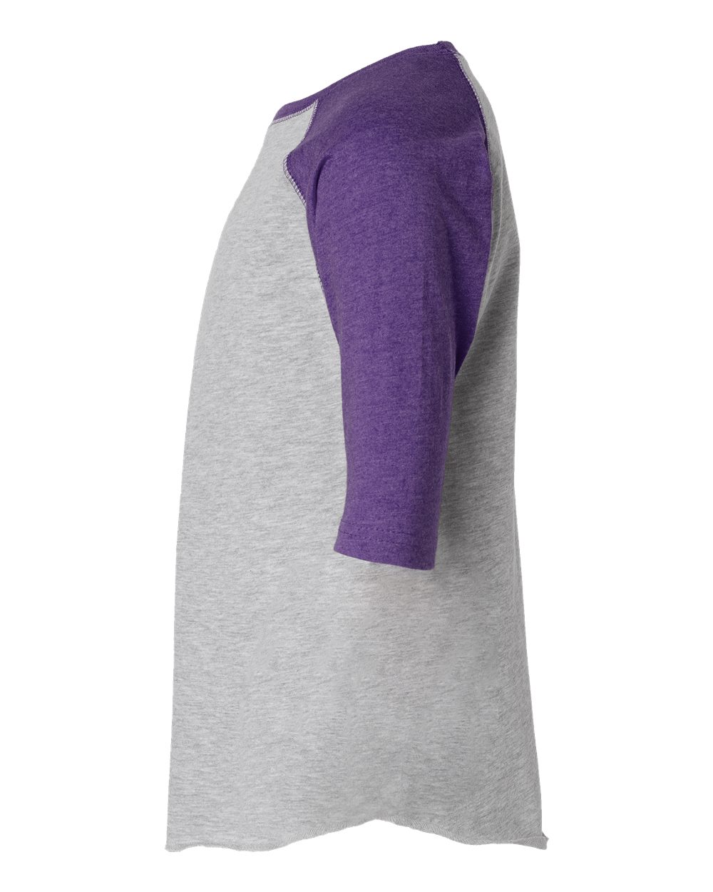 Left View of Vintage Heather/ Vintage Purple Youth Baseball Fine Jersey Three-Quarter Sleeve Tee - 6130