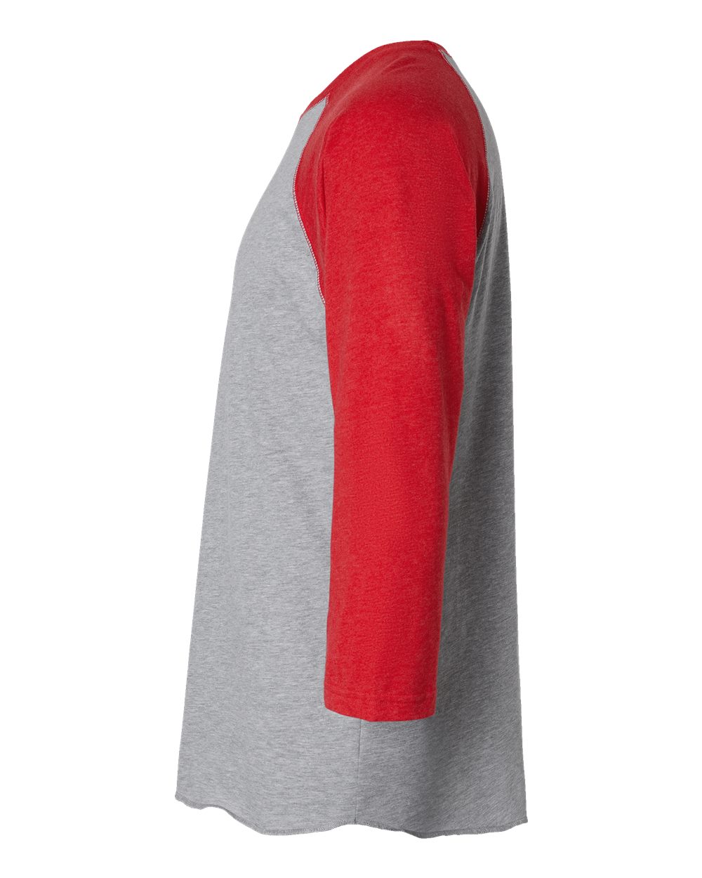 Left View of Vintage Heather/ Vintage Red Baseball Fine Jersey Three-Quarter Sleeve Tee - 6930