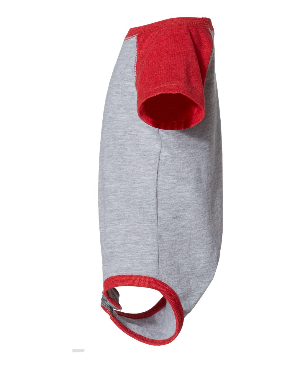 Left View of Vintage Heather/ Vintage Red Infant Baseball Fine Jersey Bodysuit - 4430