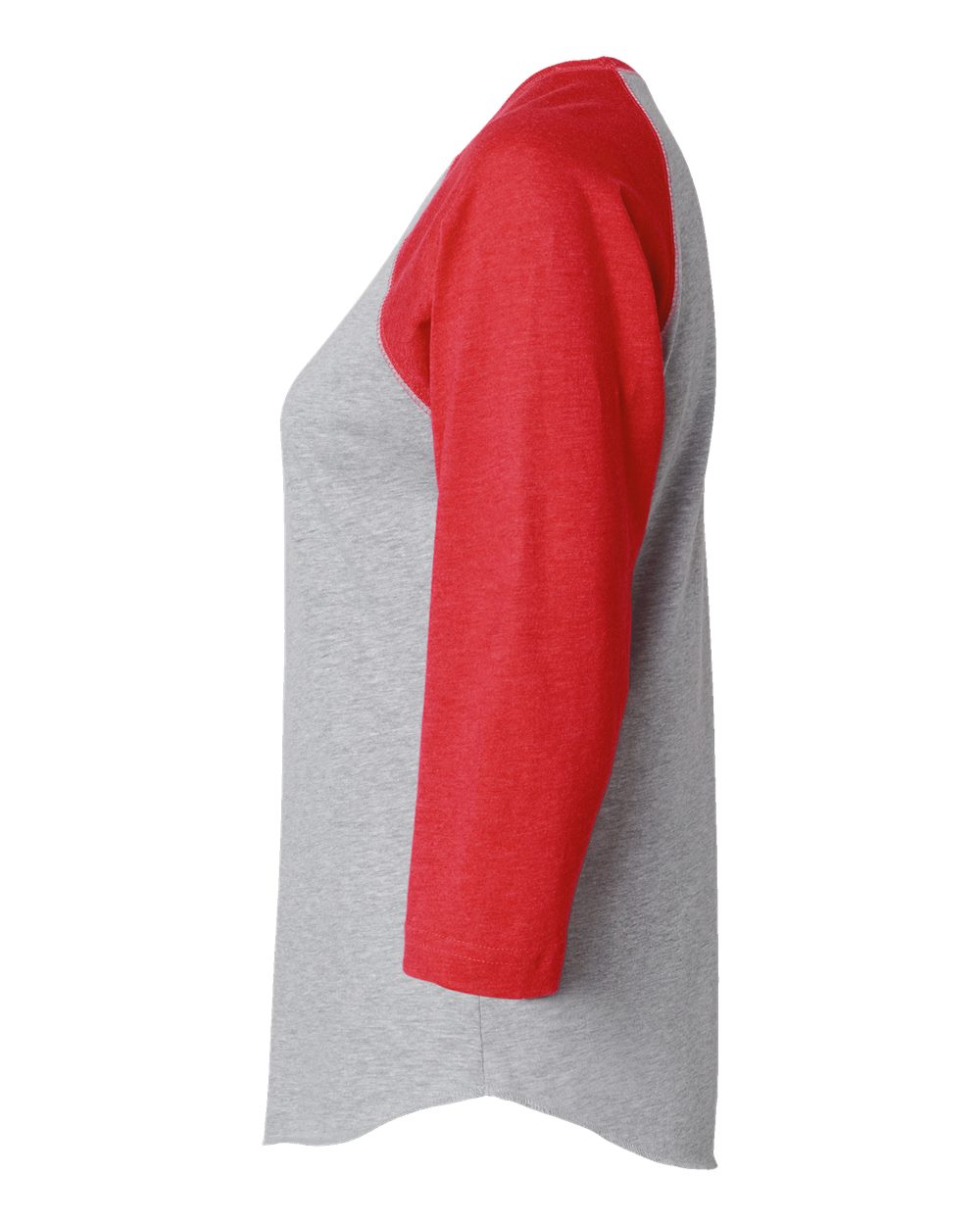 Left View of Vintage Heather/ Vintage Red Women's Baseball Fine Jersey Three-Quarter Sleeve Tee - 3530