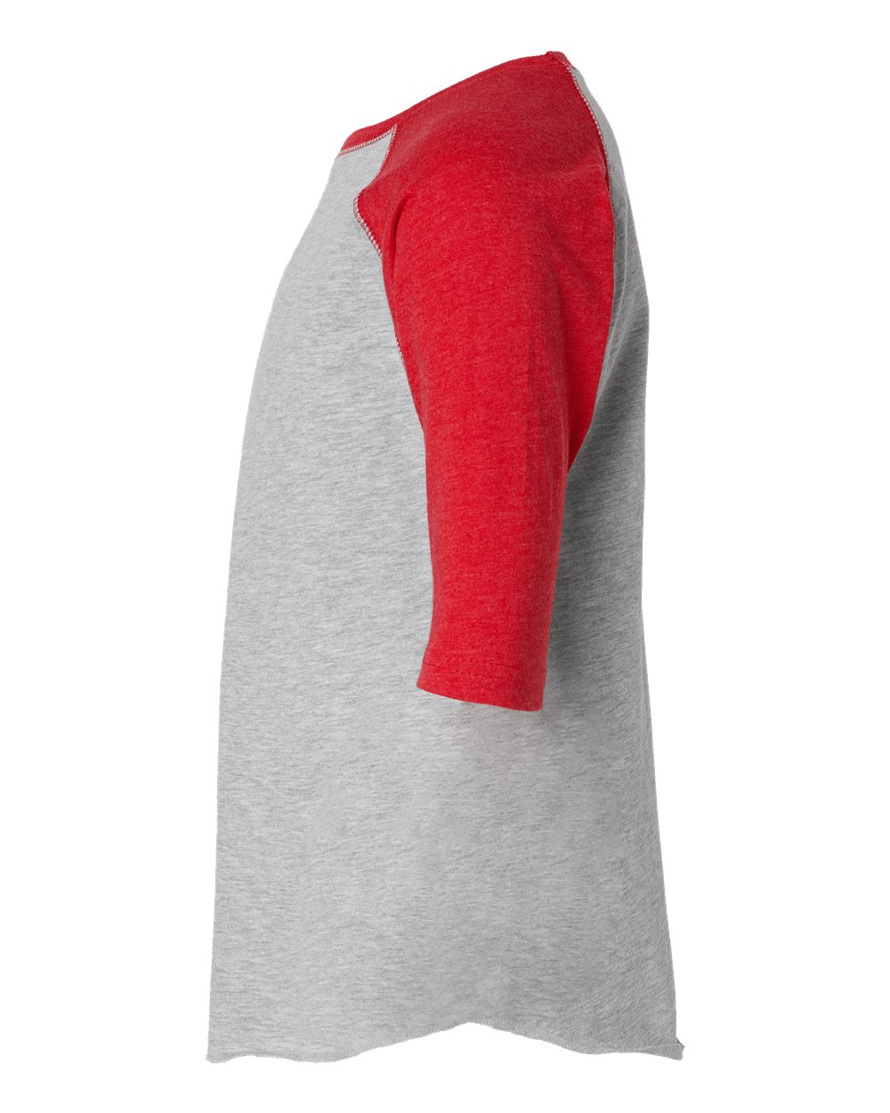 Left View of Vintage Heather/ Vintage Red Youth Baseball Fine Jersey Three-Quarter Sleeve Tee - 6130
