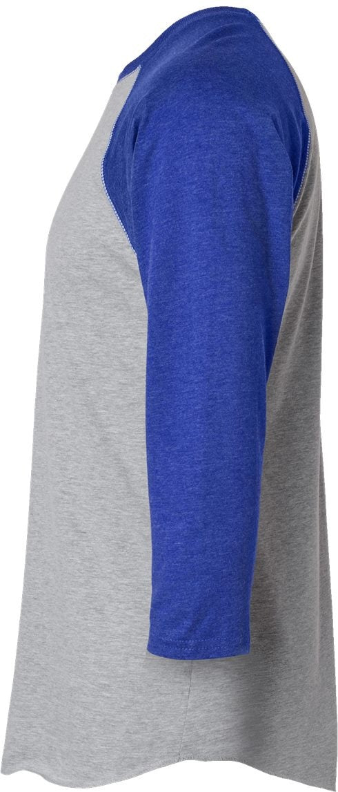 Left View of Vintage Heather/ Vintage Royal Baseball Fine Jersey Three-Quarter Sleeve Tee - 6930
