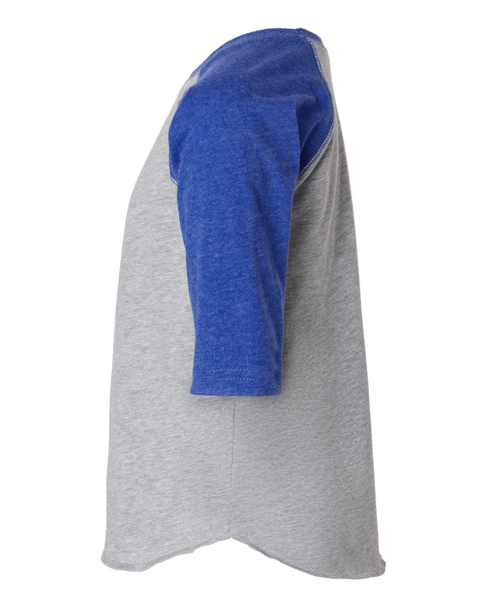 Left View of Vintage Heather/ Vintage Royal Toddler Baseball Fine Jersey Three-Quarter Sleeve Tee - 3330