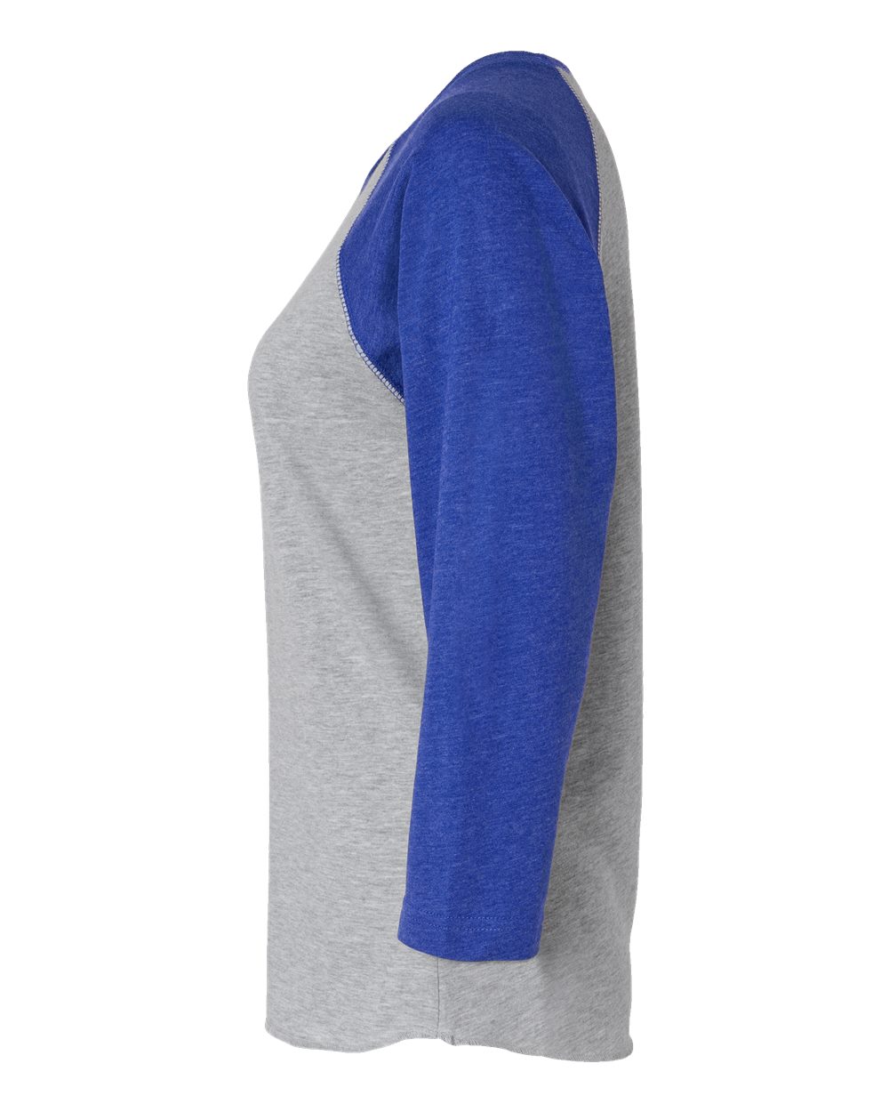 Left View of Vintage Heather/ Vintage Royal Women's Baseball Fine Jersey Three-Quarter Sleeve Tee - 3530