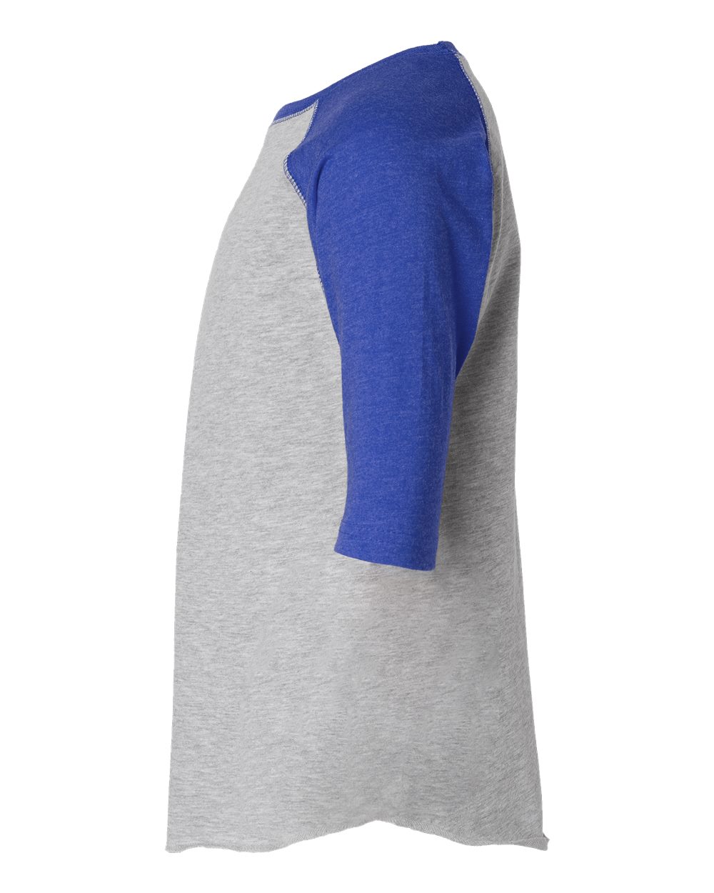Left View of Vintage Heather/ Vintage Royal Youth Baseball Fine Jersey Three-Quarter Sleeve Tee - 6130