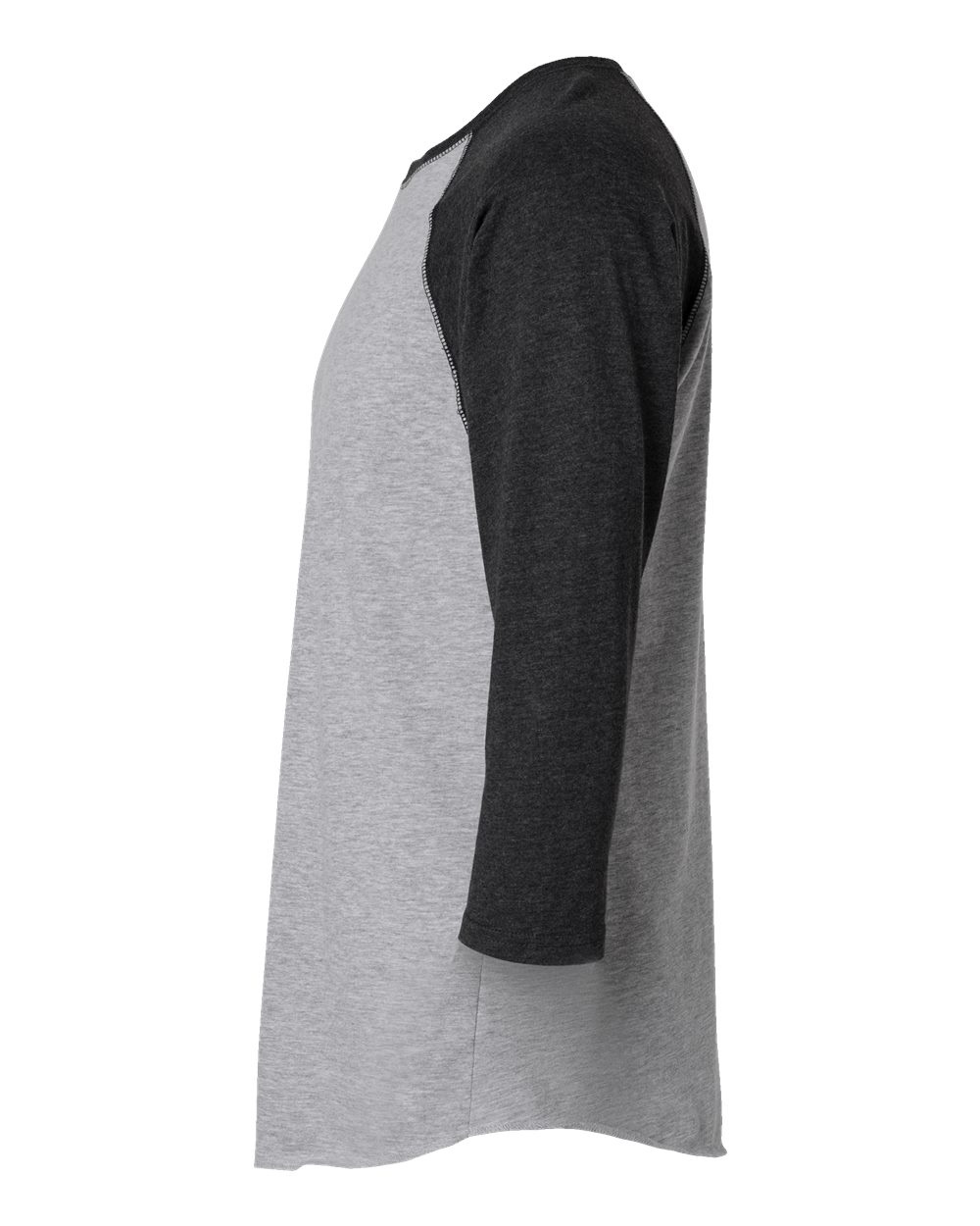 Left View of Vintage Heather/ Vintage Smoke Baseball Fine Jersey Three-Quarter Sleeve Tee - 6930