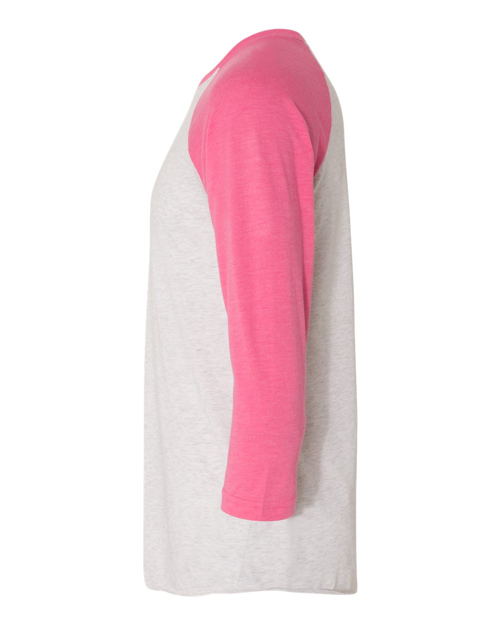 Left View of Vintage Pink Sleeves/ Heather White Body Triblend Three-Quarter Raglan T-Shirt - 6051