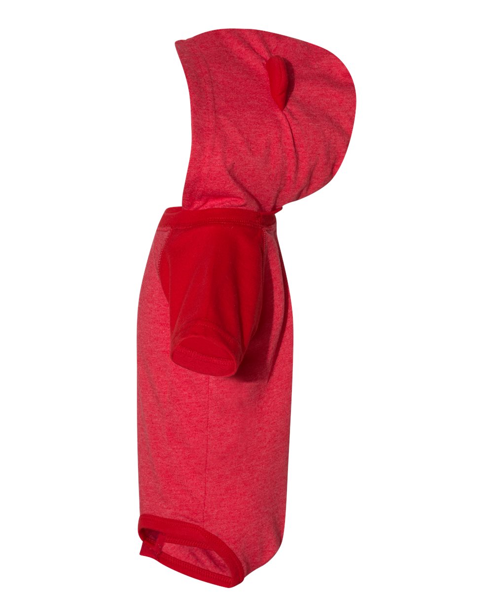 Left View of Vintage Red/ Red Fine Jersey Infant Short Sleeve Raglan Bodysuit with Hood & Ears - 4417