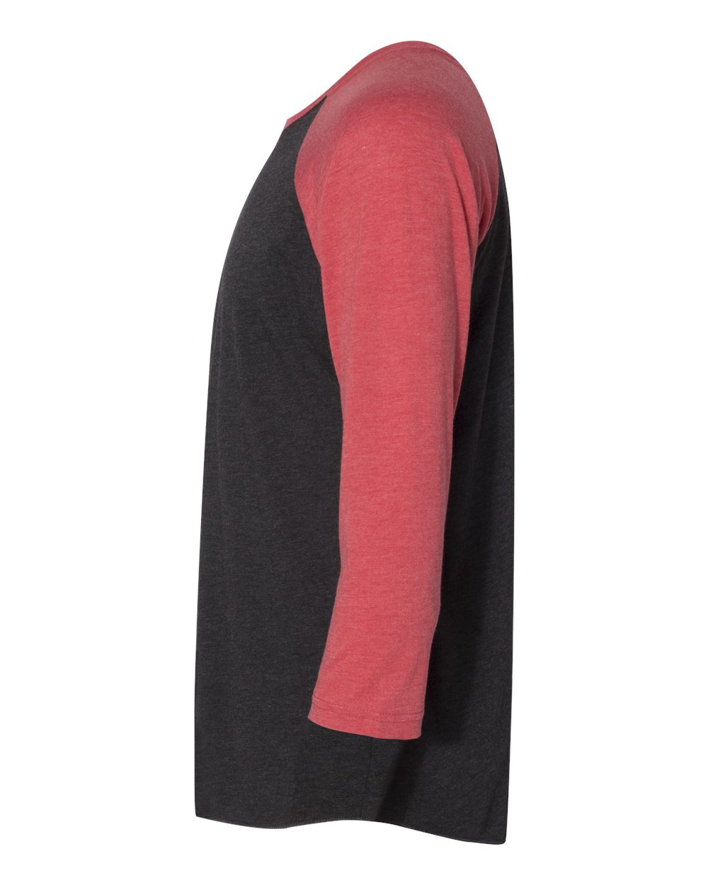 Left View of Vintage Red Sleeves/ Vintage Black Body Triblend Three-Quarter Raglan T-Shirt - 6051