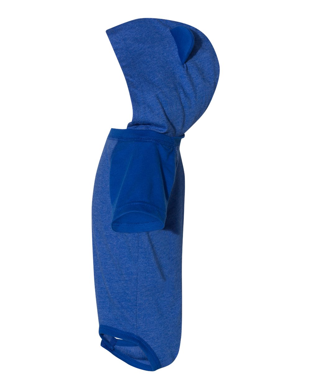 Left View of Vintage Royal/ Royal Fine Jersey Infant Short Sleeve Raglan Bodysuit with Hood & Ears - 4417